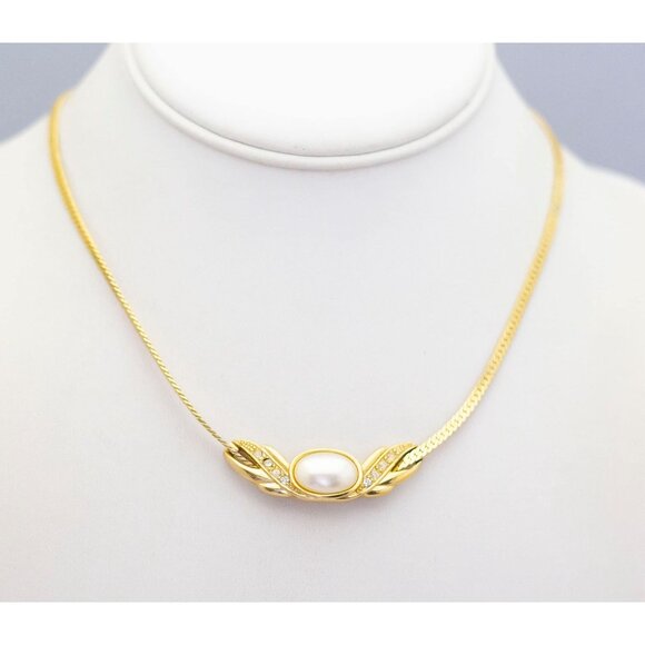 16 inch, Vintage Pearl White Rhinestone Choker Necklace | CD1 - Picture 2 of 3